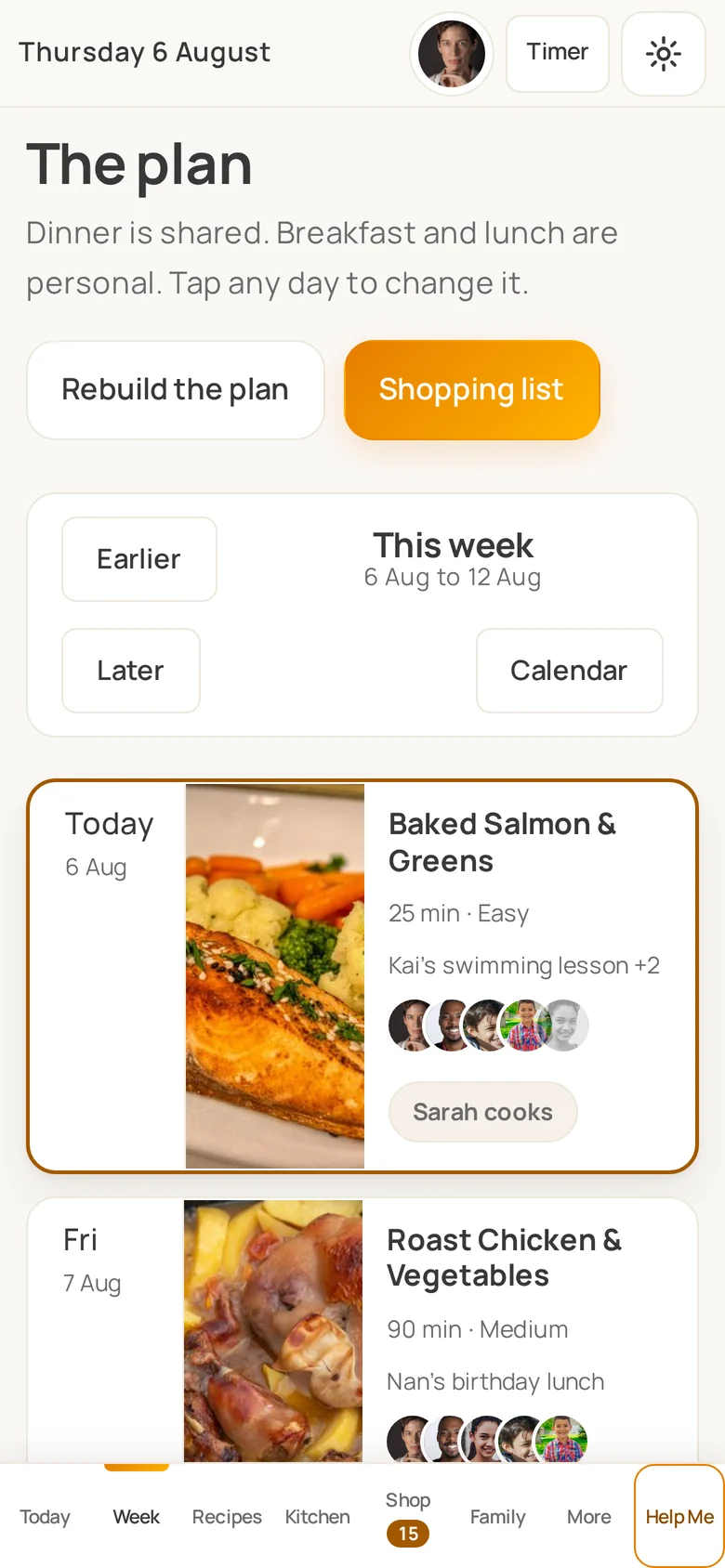The weekly plan on a phone.